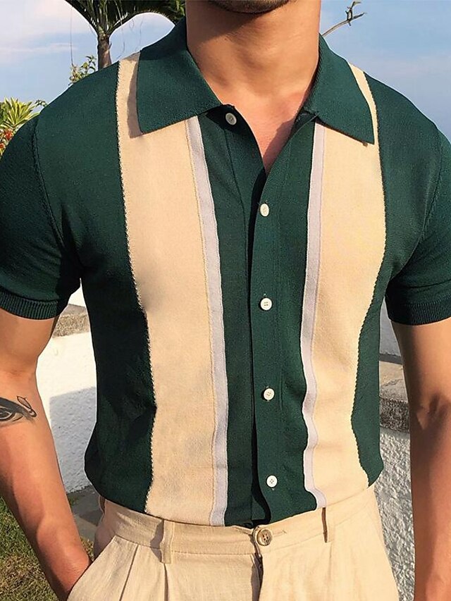  Per uomo Polo maglietta Stile vintage Primavera Estate Verde