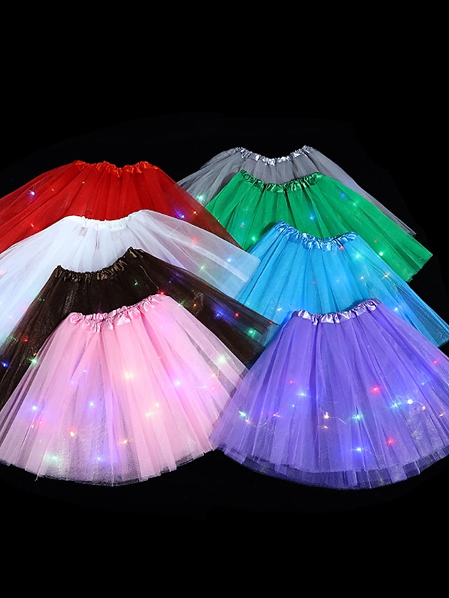  Mädchen Rock Einfarbig Polyester Schnittkante Basic kinderkleidung Schulanfang Party Heim 3-6 Jahre alt Transparent LED 3D-gedruckte Grafik Weite Passform