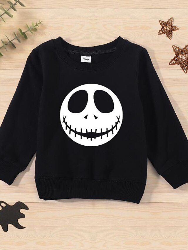  Toddler Unisex Sweatshirt Halloween Long Sleeve Black Red Hot Stamping Cartoon Ghost Outdoor Cotton Basic Cute 1-5 Years / Fall / Spring