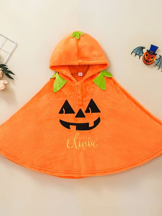  Kids Unisex Hoodie Long Sleeve Cartoon Pumpkin Letter Orange Cotton Children Tops Active Fall Halloween Regular Fit 3-8 Years