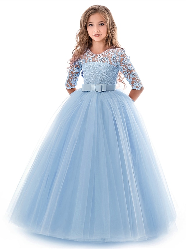 Kids Floral Lace & Tulle Princess Party Gown