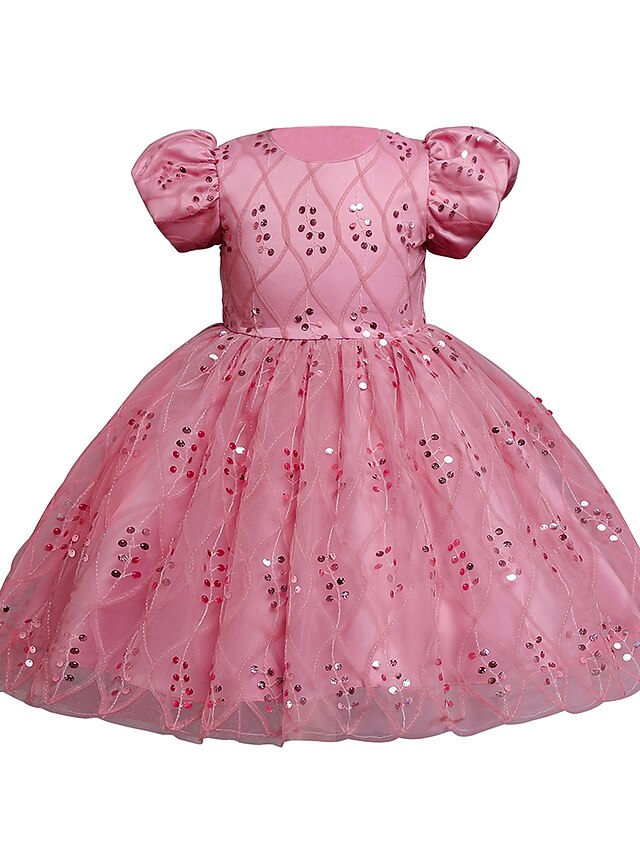 Kids Little Dress Girls' Sequin Party Special Occasion Mesh Blue Pink Red Knee-length Short Sleeve Cute Sweet Dresses Fall Winter Slim 2-8 Years / Spring / Summer