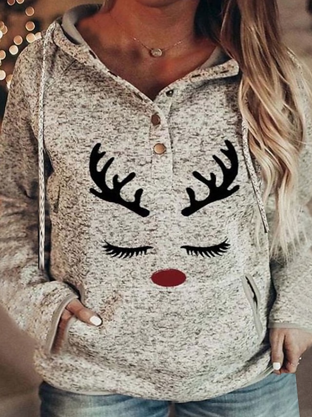  Damen Tier Pullover Hoodie Sweatshirt Weihnachten Täglich Alltag Weihnachten Kapuzenpullover Sweatshirts Grau