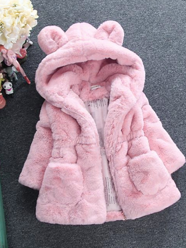  Mädchen 3D Feste Farbe Mantel Langarm Winter Aktiv Kuschelig Baumwolle kinderkleidung 3-8 Jahre Täglich Regular Fit