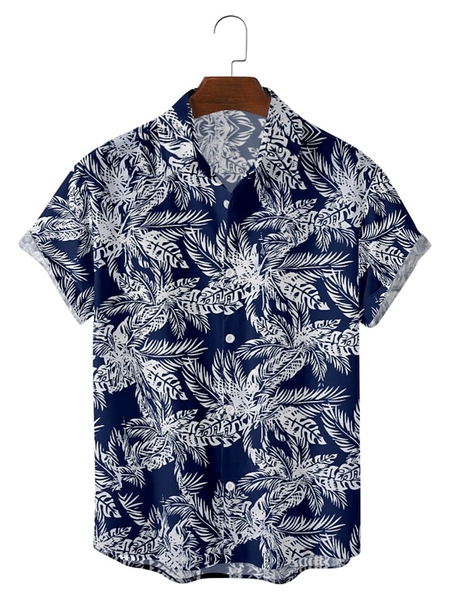  Homens Camisa Social Camisa havaiana Camisa Gráfica Camiseta Aloha Floral Gráfico Folha de palmeira Colarinho Azul e Branco 18 azul 19 azul Preto Laranja Rua Diário Manga Curta Roupa Moda Designer