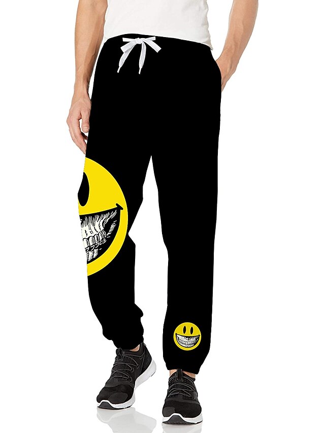  Men's Fashion Athleisure Elastic Drawstring Design Print Pants Sweatpants Full Length Pants Micro-elastic Casual Daily Solid Color Geometric Mid Waist Breathable Sports Black S M L XL XXL