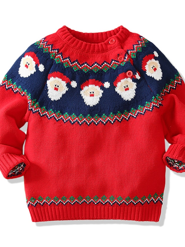  Kids Boys' Sweater Christmas Long Sleeve Red Santa Claus Christmas Gifts Indoor Outdoor Cotton Active Daily 1-5 Years / Fall / Winter