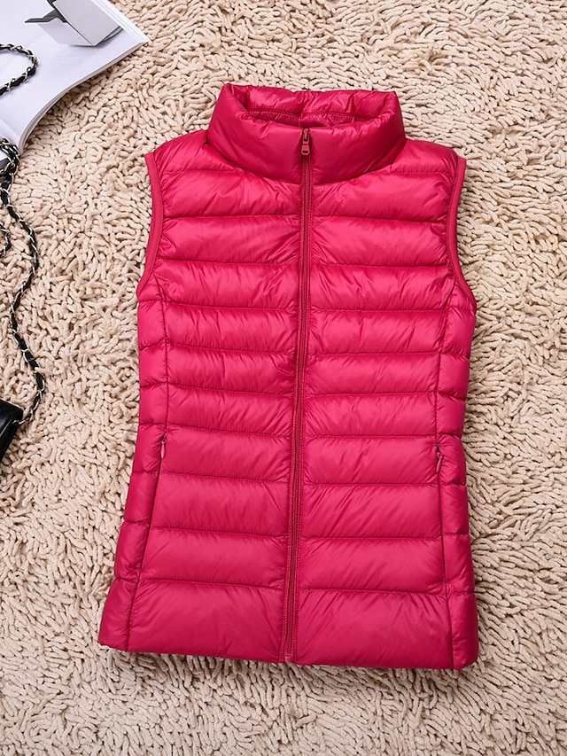  Women's Puffer Vest Winter Sleeveless Puffer Jacket Thermal Warm Parka Lightweight Gilet Zip up Red M Fall