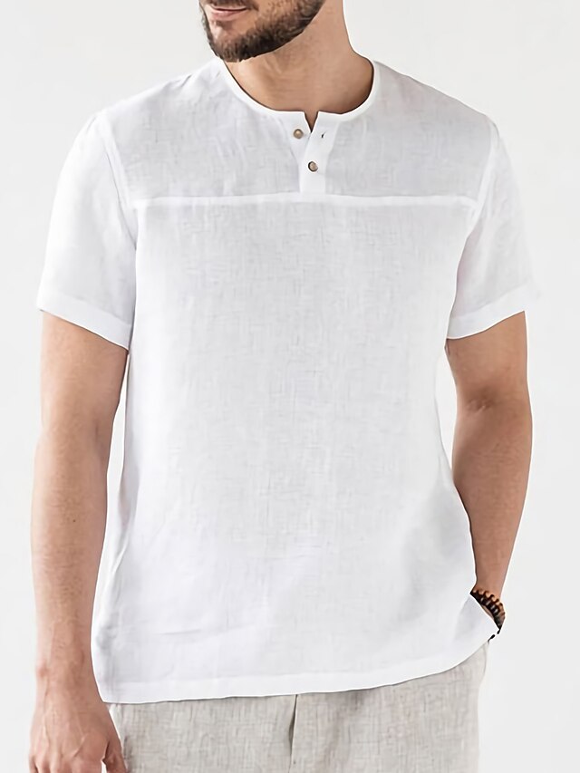  Men's Shirt Solid Color Stand Collar Casual Daily Short Sleeve Tops Simple Basic White Black Gray