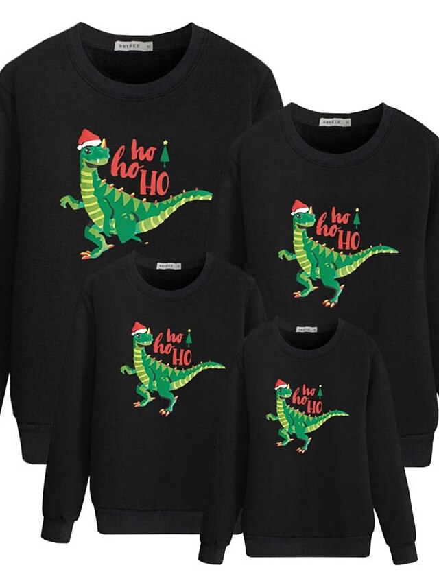  Family Look Cotton Tops Sweatshirt Christmas Gifts Dinosaur Letter Print White Black Long Sleeve Basic Matching Outfits / Fall / Spring / Cute