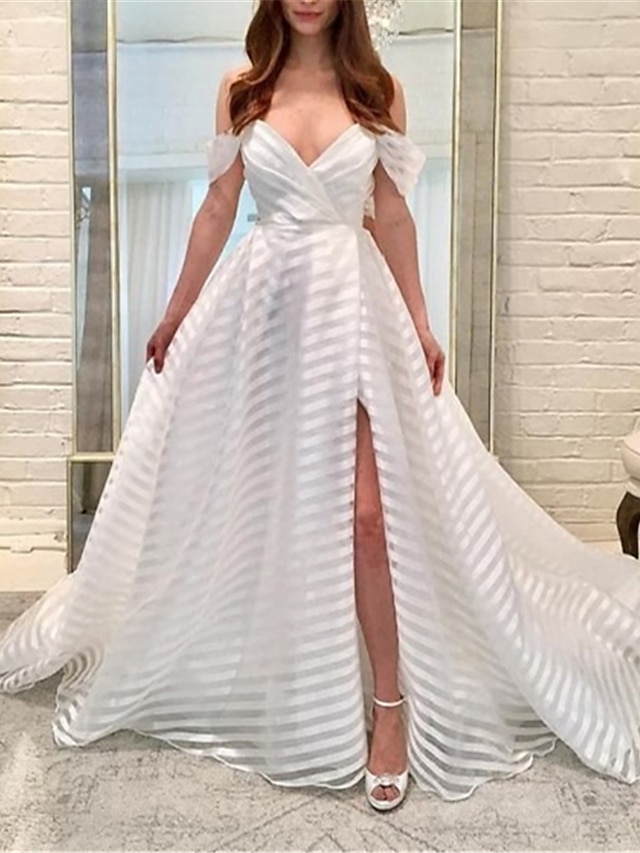  Dame Swing Kjole Maxi lang kjole Hvid Kortærmet Helfarve Patchwork Trykt mønster Sommer V-hals Elegant Sexet Fest Tynd 2021 S M L XL / Mini