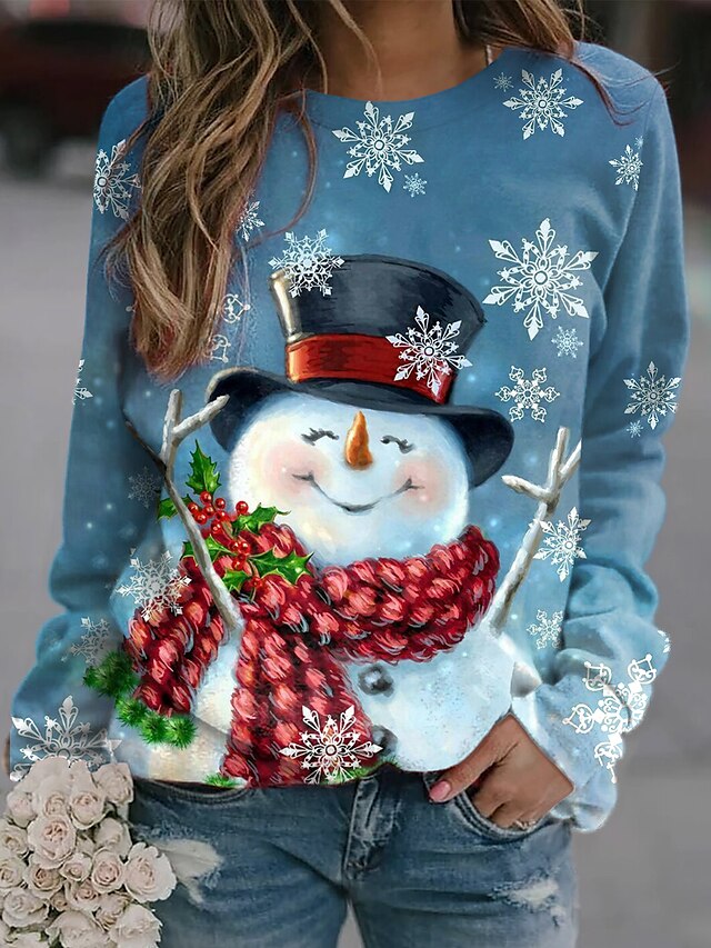  Women's Sweatshirt Pullover Snowflake Snowman Print Sports 3D Print Streetwear Hoodies Sweatshirts  Blue Purple Royal Blue