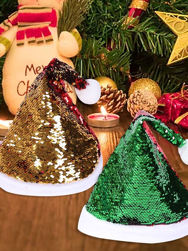 Mujer Gorro / Slouchy Hogar Navidad Fiesta Lentejuelas Color puro Rojo Verde Sombrero / Otoño / Invierno