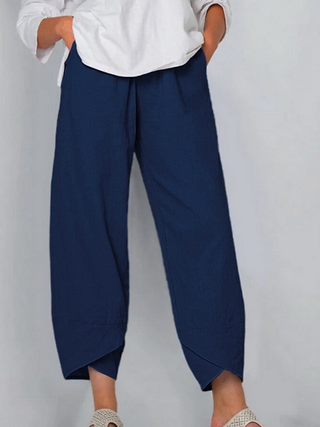  Femme Chino Pantalon Coton Vert Véronèse Bleu de minuit Abricot Casual Taille médiale Casual Cheville Plein Respirable S M L XL XXL / Ample