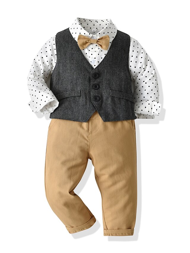  Kids Toddler Boys' Suit & Blazer Clothing Set Children's Day Long Sleeve 4 Pieces Khaki Print Polka Dot Daily Birthday Cotton Basic Casual 2-6 Years / Fall / Spring