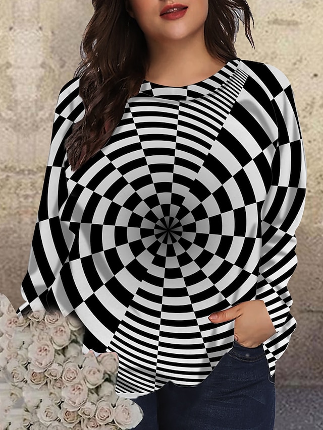  Women's Optical Illusion Pullover Sweatshirt Print Party Daily Party Active Hoodies Sweatshirts  Loose Black