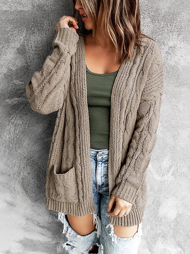  Women's Cardigan Sweater Solid Color Knitted Vintage Style Elegant Long Sleeve Sweater Cardigans Fall Winter Open Front Blushing Pink Grey khaki