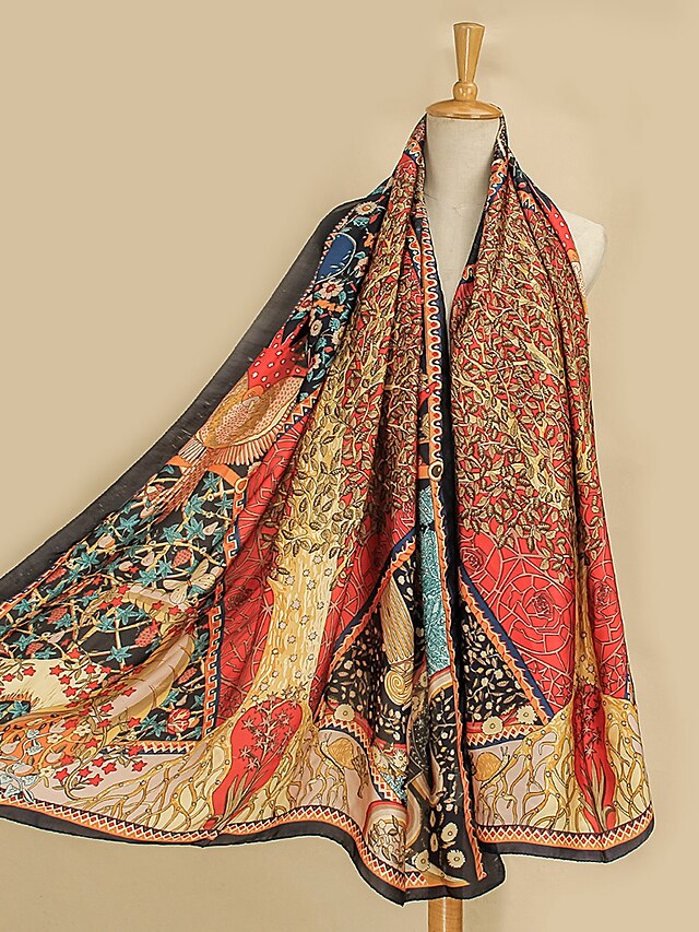  Women's Chiffon Scarf Red Multi-color Daily Wear Scarf Graphic / Shawls / All Seasons / Polyester