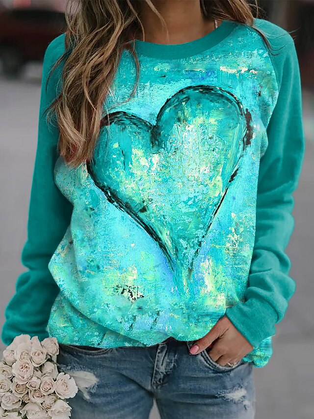  Women's Heart Sweatshirt Pullover Print 3D Print Sports Going out Active Streetwear Hoodies Sweatshirts  Green Blue Pink