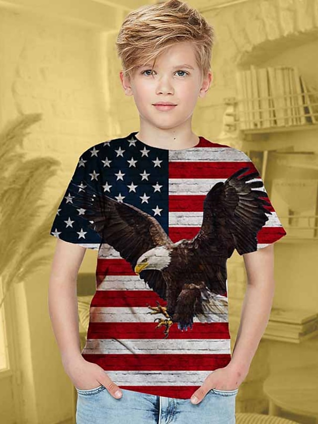  Drenge T-shirt Kortærmet T-shirt Grafisk Flag 3D-udskrivning Aktiv Polyester Børn 4-12 år 3D-printet grafik Regulær Skjorte
