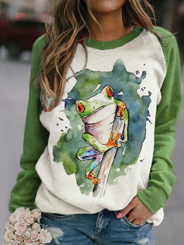  Women's Frog Animal Sweatshirt Print 3D Print Casual Daily Basic Streetwear Hoodies Sweatshirts  Green
