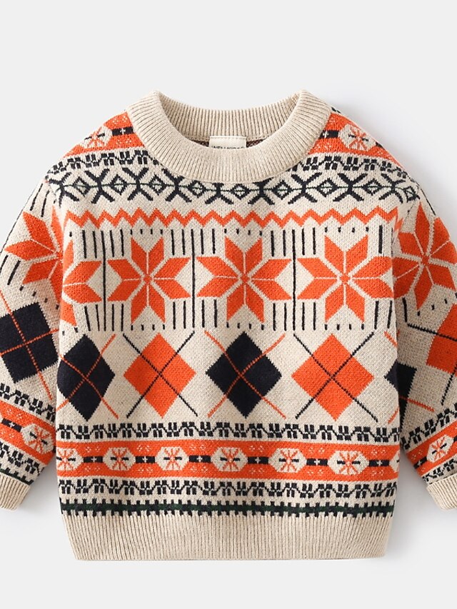  Kids Boys' Sweater Long Sleeve Orange Beige Color Block Stripe Daily Basic Cool 2-8 Years / Fall