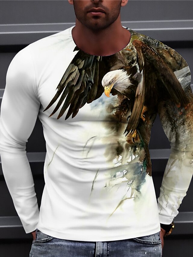  Herre Unisex Skjorte T-shirt T-Shirts Grafiske tryk Ørn Rund hals Hvid Gul Blå Lilla 3D-udskrivning Daglig Ferie Langærmet Trykt mønster Tøj Designer Afslappet Stor og høj