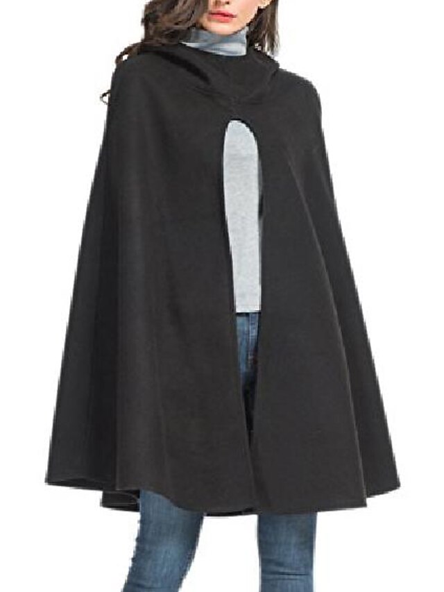  Women's Coat Pea Coat Cloak / Capes Cut Out Regular Coat Dark Gray Black Party Evening Streetwear Open Front Fall Hoodie Loose S M L XL 2XL 3XL / Winter
