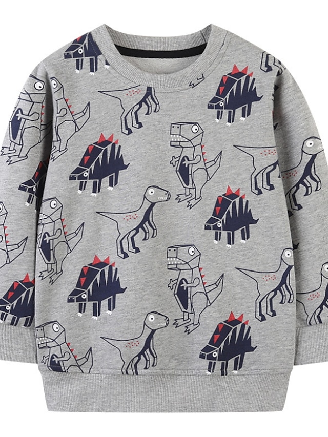  Kids Boys' Sweatshirt Long Sleeve Gray Cartoon Dinosaur Animal Daily Outdoor Cotton Active Basic 2-8 Years / Fall / Spring