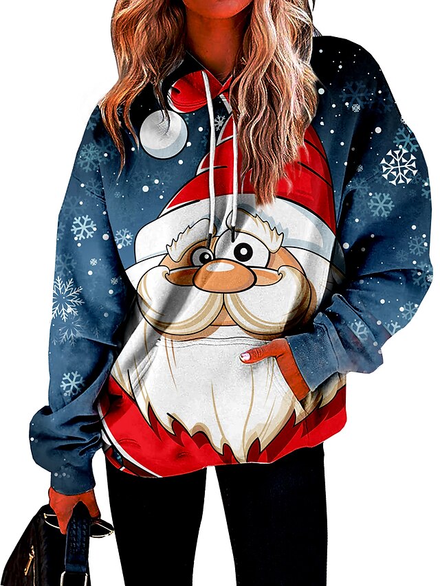  Damen Weihnachtsmann Kapuzenshirt Pullover Vordertasche Bedruckt 3D-Druck Weihnachten Weihnachts Geschenke Sport Strassenmode Weihnachten Kapuzenpullover Sweatshirts Blau