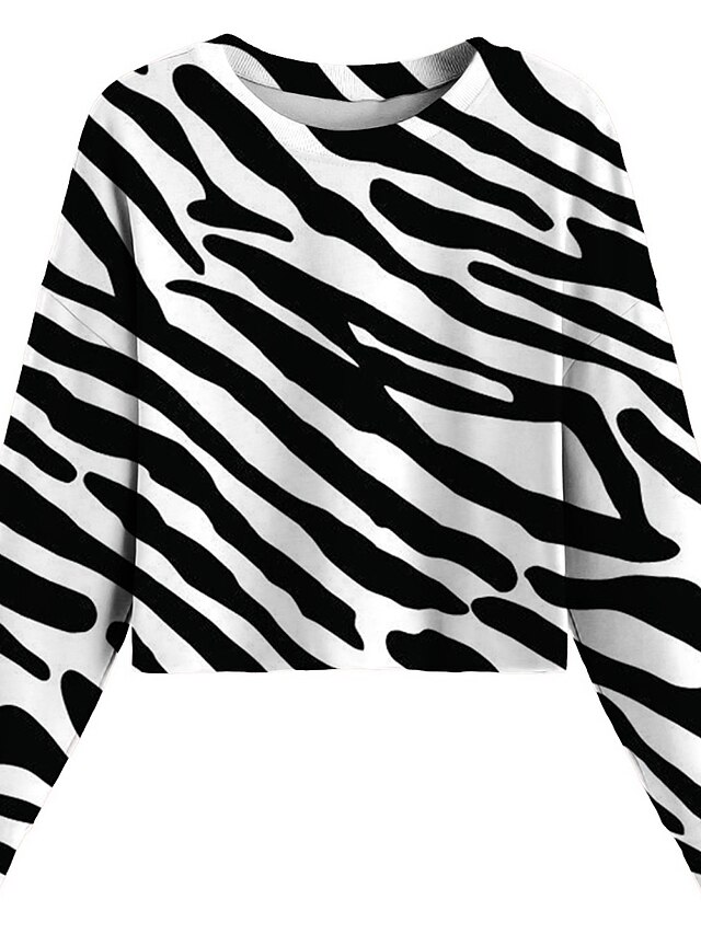  Femme Zébrures Sweat-shirt Imprimer 3D effet Décontractée du quotidien basique Vêtement de rue Pulls Capuche Pulls molletonnés Noir et Blanc