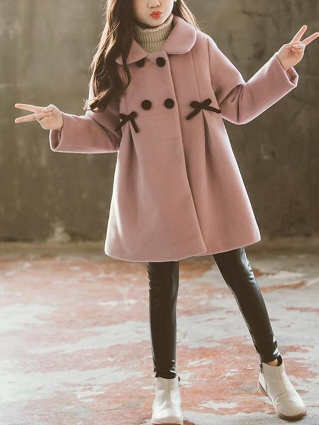  Kids Girls' Coat Pink khaki Bow Fashion Fall Winter 2-12 Years / Wool / Warm Ups / Sweet / Cotton
