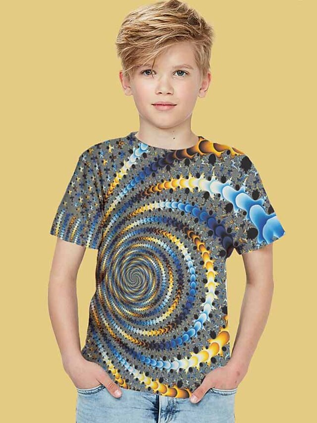  Kids Boys' T shirt Short Sleeve 3D Print Graphic Optical Illusion Rainbow Children Tops Summer Active Regular Fit 4-12 Years