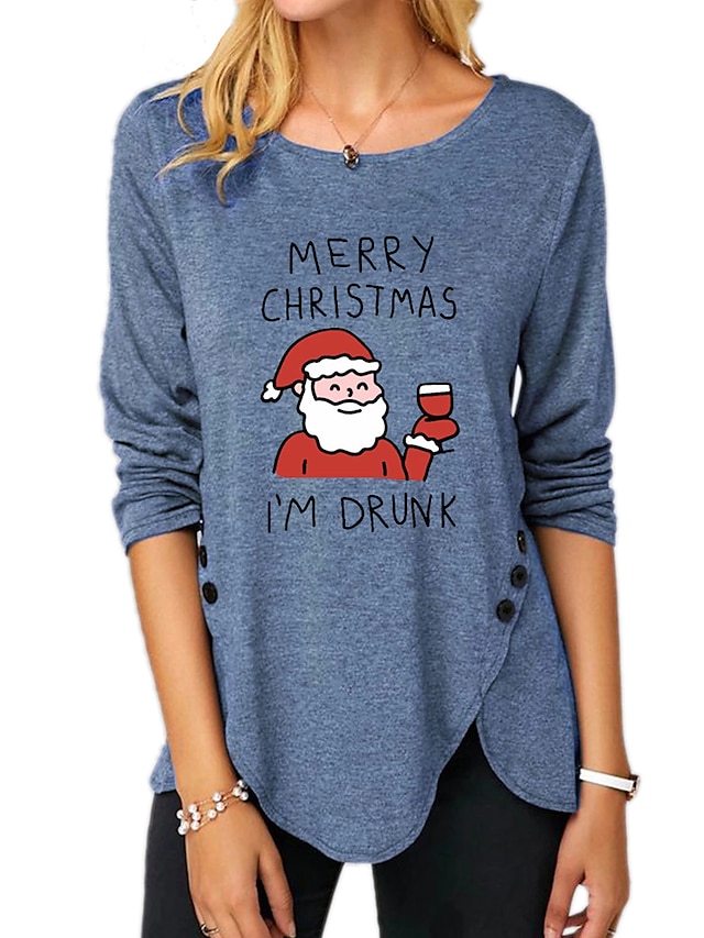 Damen T-Shirt Abstrakt Farbe Grafik Text Weihnachtsmann Rundhalsausschnitt Taste Bedruckt Grundlegend Oberteile Blau Purpur Schwarz