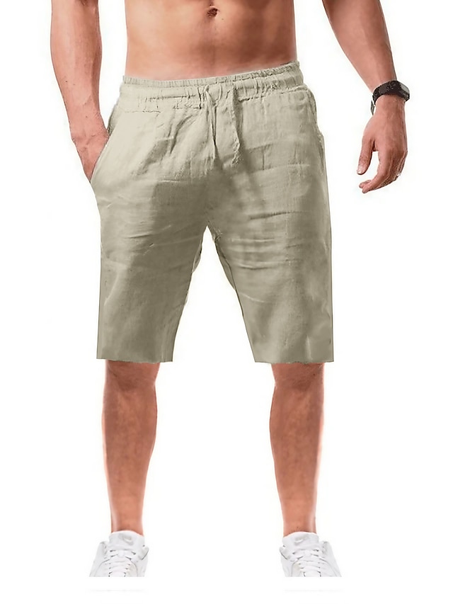  Men's Casual Slim Linen Cotton Beach Shorts