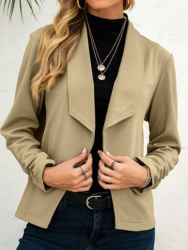  Women's Blazer Quilted Regular Coat Black Blue Pink Army Green Beige Daily Casual Open Front Fall V Neck Regular Fit S M L XL XXL / Warm / Solid Color