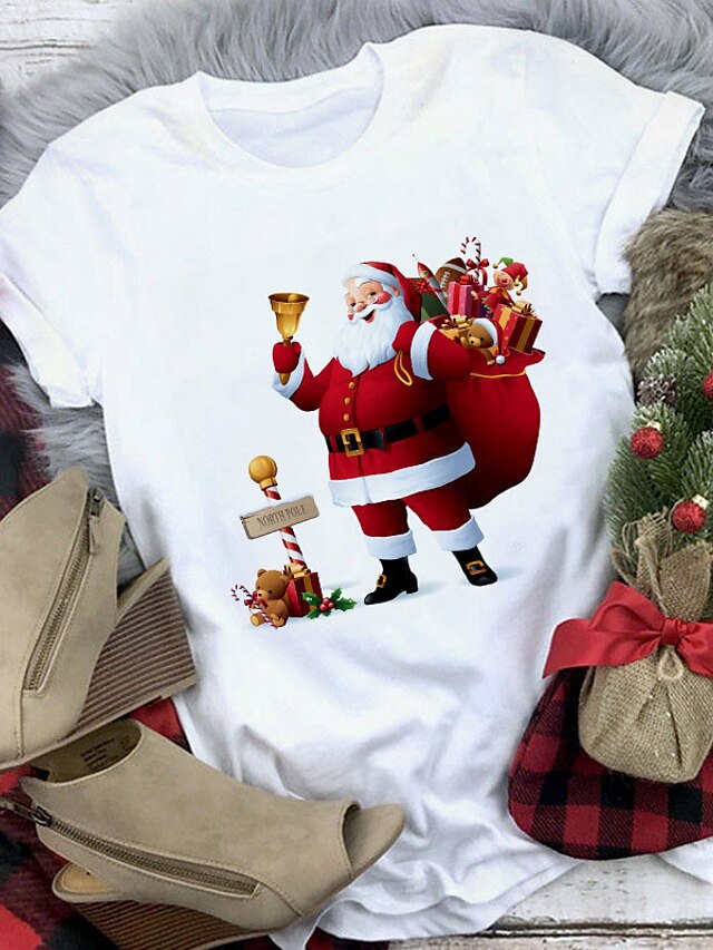 Women's Plus Size Tops T shirt Cartoon Graphic Short Sleeve Print Streetwear Christmas Crewneck Modal Christmas Daily Fall Winter Wine khaki