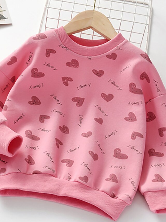  Kids Girls' Sweatshirt Long Sleeve Blushing Pink Beige Heart Letter Indoor Outdoor Cotton Adorable Daily 3-10 Years / Fall / Winter