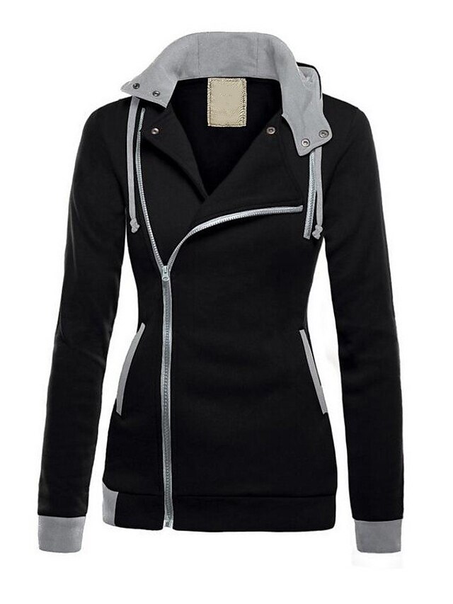  Women's Jacket Fall Street Daily Regular Coat Warm Breathable Regular Fit Casual Jacket Long Sleeve Full Zip Pocket Plain Blue Black Wine