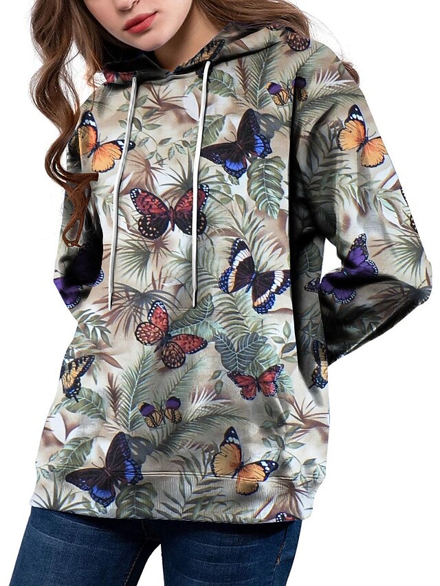  Damen Schmetterling Tier Pullover Hoodie Sweatshirt Bedruckt 3D-Druck Alltag Täglich Grundlegend Strassenmode Kapuzenpullover Sweatshirts Regenbogen