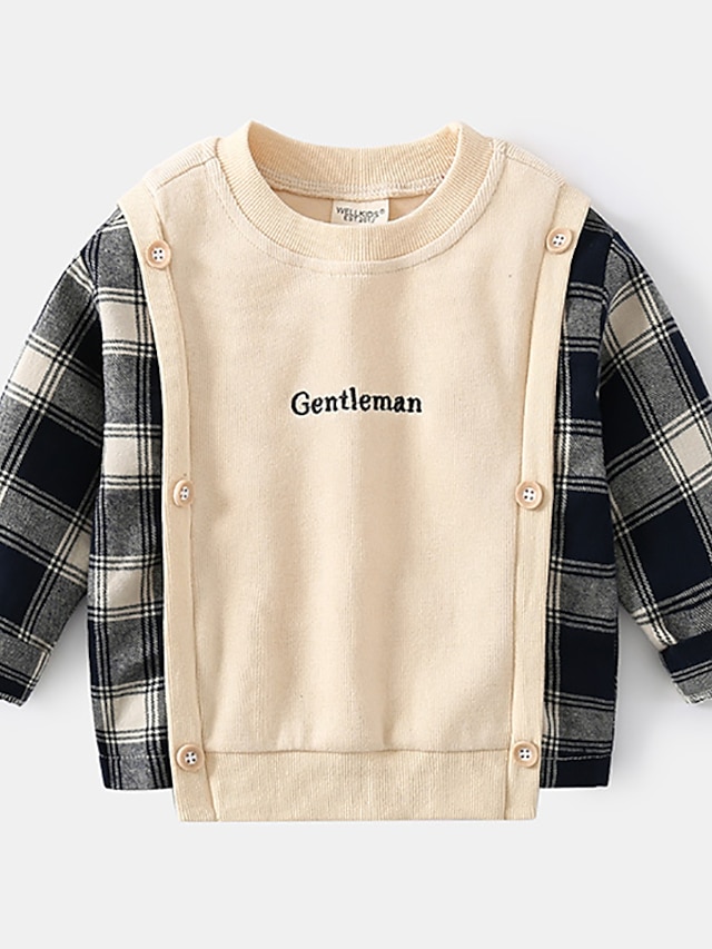  Toddler Boys' Sweatshirt Long Sleeve Navy Blue Beige Plaid Color Block Indoor Outdoor Cotton Adorable Daily 1-5 Years / Fall / Winter