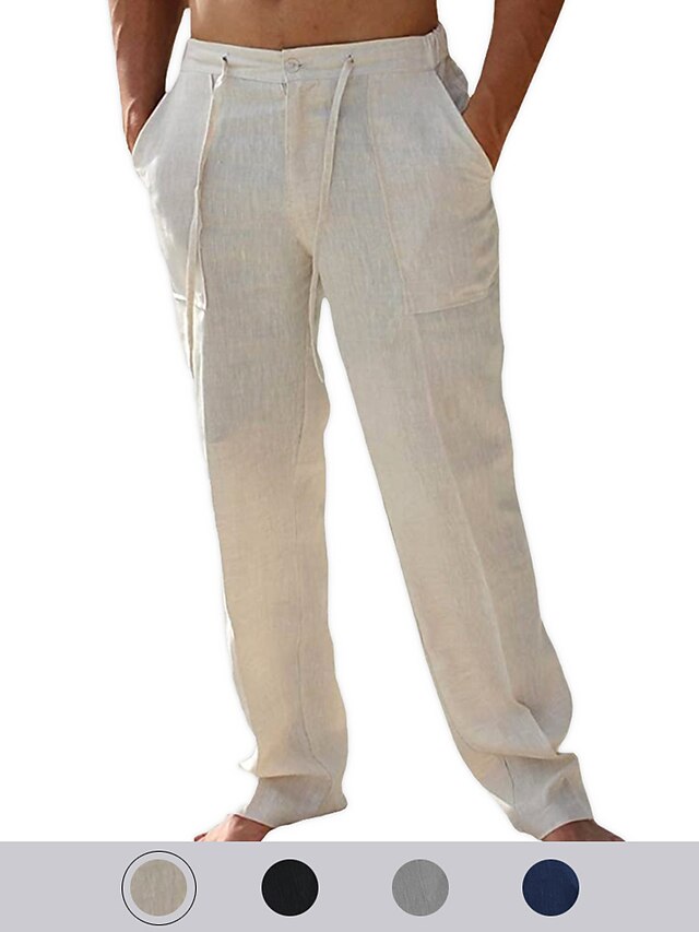  Hombre Sencillo Moderno Pantalones Longitud total Pantalones Microelástico Algodón- Color sólido Media cintura Transpirable Suave Negro Gris Blanco Azul Marino S M L XL XXL