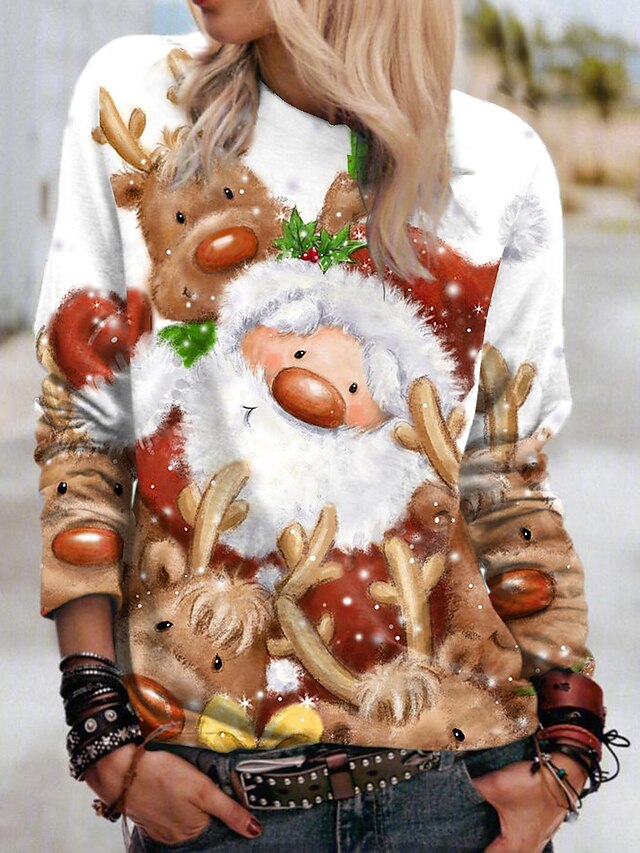  Per donna Felpa Maglione 3D Renna Marrone Stampa Natale Regali di Natale Sport Stampa 3D Streetwear Natale Felpe con cappuccio Felpe Bianco