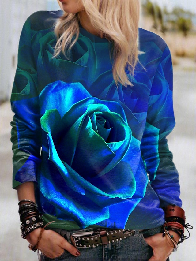  Femme Floral 3D Sweat-shirt Sweat Imprimer 3D effet Des sports Vacances Actif Vêtement de rue Pulls Capuche Pulls molletonnés Vert Bleu Rouge