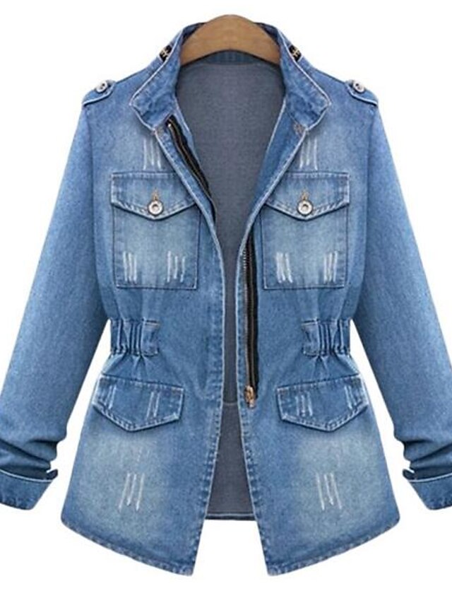  Women's Plus Size Coat Pocket Causal Formal Stand Collar Long Sleeve Fall Winter Regular Blue L XL XXL 3XL 4XL