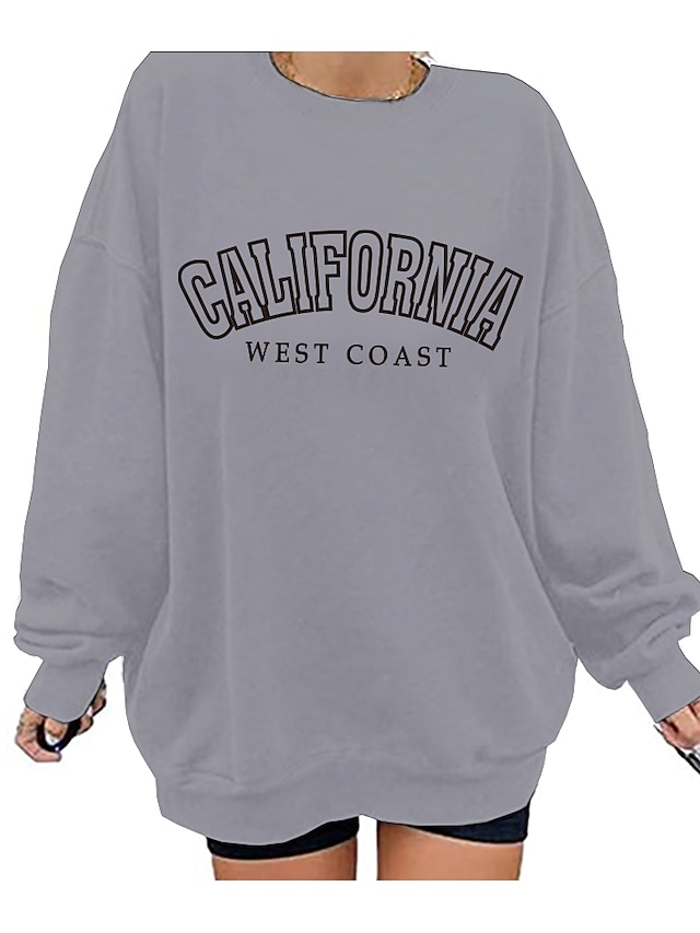  Women's Text Sweatshirt Pullover Monograms Hot Stamping Daily Sports Streetwear Oversized Cotton Hoodies Sweatshirts  Loose Black Gray