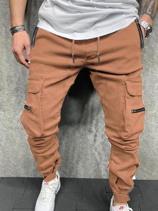  Men's Cargo Casual / Sporty Pocket Pants Tactical Cargo Trousers Full Length Pants Micro-elastic Daily Sports Cotton Blend Solid Color Mid Waist Outdoor Sports Loose ArmyGreen Black Khaki Light Grey