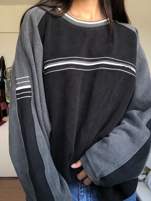  Damen Streifen Pullover Alltag Kapuzenpullover Sweatshirts Schwarz