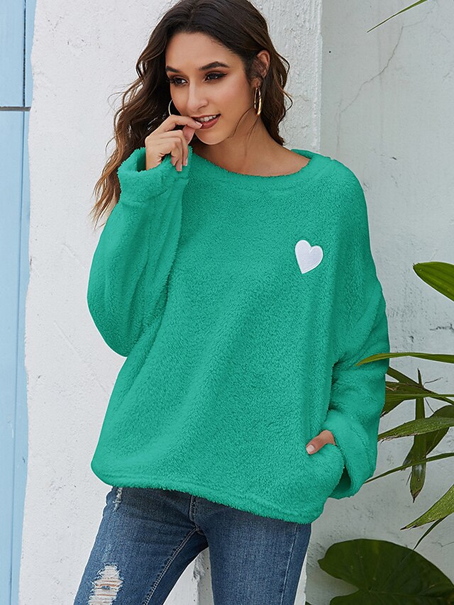  Women's Heart Sweatshirt Pullover Pocket Daily Sports Casual Streetwear Hoodies Sweatshirts  Gray Green Black