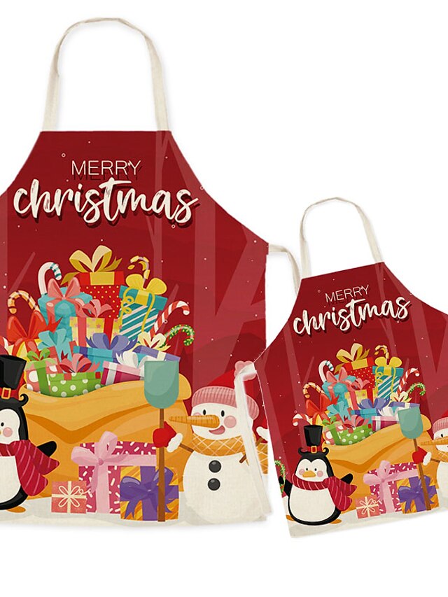  Christmas Aprons Mommy and Me Christmas Gifts Snowman Christmas pattern Letter Print Red Cute Matching Outfits / Fall / Spring / Sweet